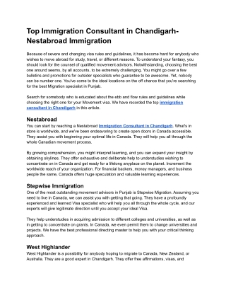 Top Immigration Consultant in Chandigarh- Nestabroad Immigration