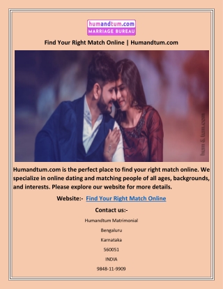 Find Your Right Match Online | Humandtum.com