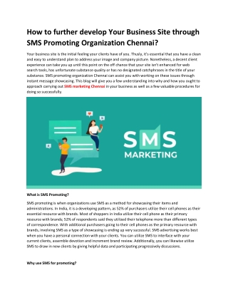 How to further develop Your Business Site through SMS Promoting Organization Chennai