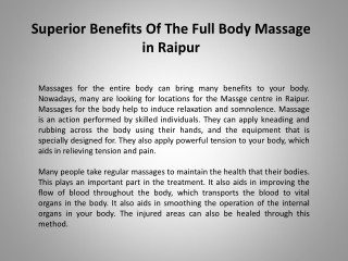 Superior Benefits Of The Full Body Massage in Raipur