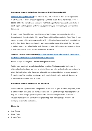 Autoimmune Hepatitis Market Share, Size, Demand & SWOT Analysis by 2029
