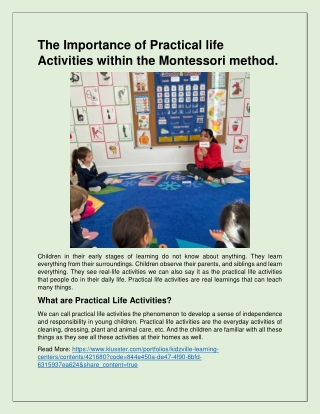 The Importance of Practical life Activities within the Montessori method