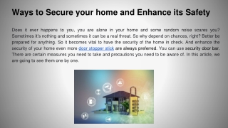 Ways to Secure your home and Enhance its Safety