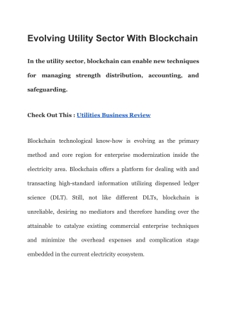 Evolving Utility Sector With Blockchain