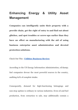 Enhancing Energy & Utility Asset Management