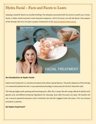 Hydra Facial – Facts and Facets to Learn
