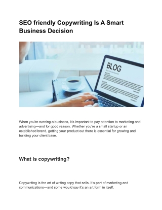 SEO friendly Copywriting Is A Smart Business Decision