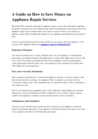 Appliance Repair Services in Washington, DC