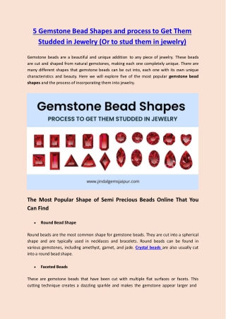 5 Gemstone Bead Shapes and process to Get Them Studded in Jewelry