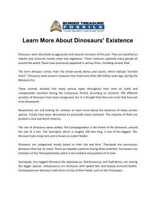 Learn More About Dinosaurs' Existence