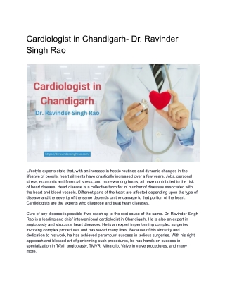Best Cardiologist in Chandigarh- Dr. Ravinder Singh Rao