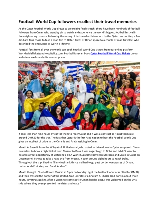 Football World Cup followers recollect their travel memories