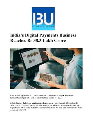 BU India - India’s Digital Payments Business Reaches Rs 38.3 Lakh Crore