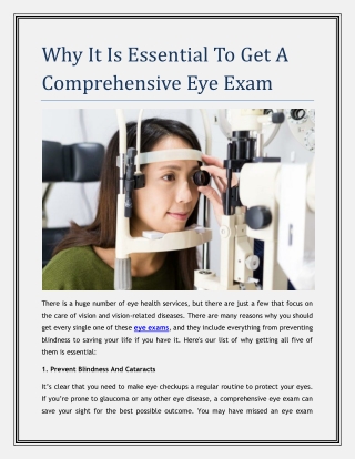 Why It Is Essential To Get A Comprehensive Eye Exam