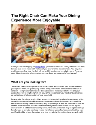The Right Chair Can Make Your Dining Experience More Enjoyable