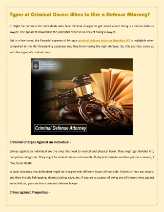 Types of Criminal Cases When to Hire a Defense Attorney