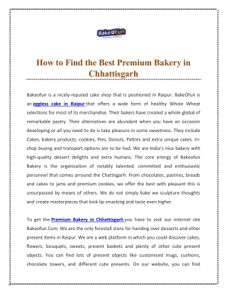 How to Find the Best Premium Bakery in Chhattisgarh