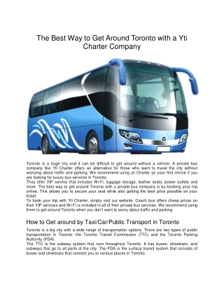 The Best Way to Get Around Toronto with a Yti Charter Company
