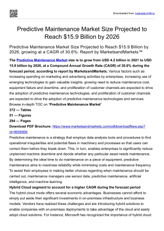 Predictive Maintenance Market Size Projected to Reach $15.9 Billion by 2026