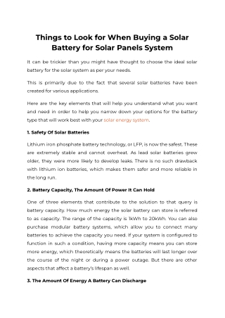 Things to Look for When Buying a Solar Battery for Solar Panels System