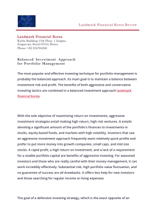Balanced Investment Approach for Portfolio Management
