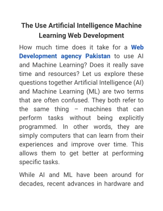 The Use Artificial Intelligence Machine Learning Web Development