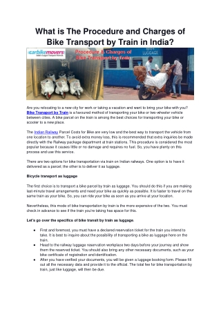 What is The Procedure and Charges of Bike Transport By Train in India