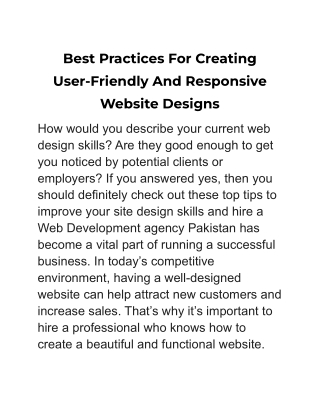 Best Practices For Creating User-Friendly And Responsive Website Designs