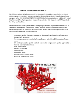 VERTICAL TURBINE FIRE PUMP- FIRECPS