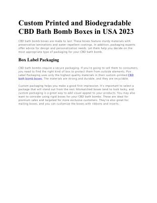 Custom Printed and Biodegradable CBD Bath Bomb Boxes in USA 2023