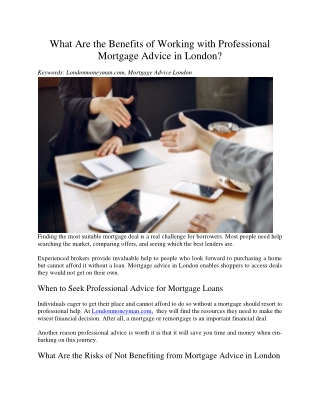 What Are the Benefits of Working with Professional Mortgage Advice in London