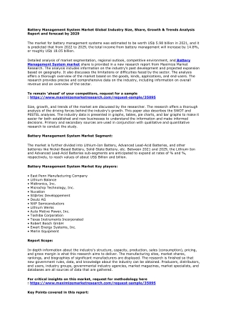 Battery Management System Market – Global Industry Analysis