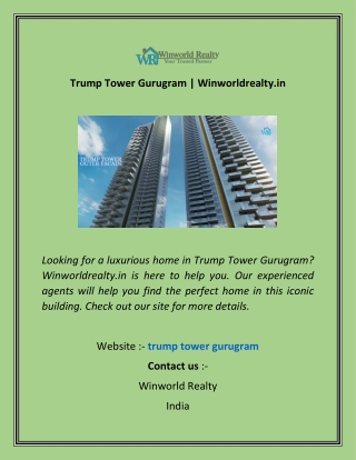 Trump Tower Gurugram Winworldrealty.in