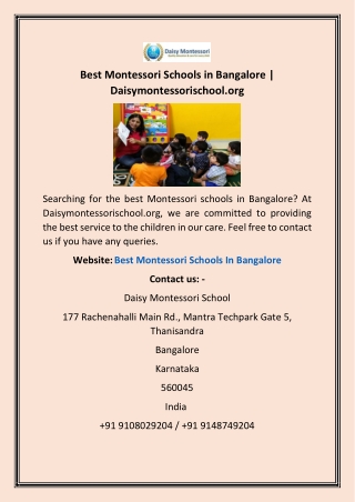 Best Montessori Schools In Bangalore | Daisymontessorischool.org