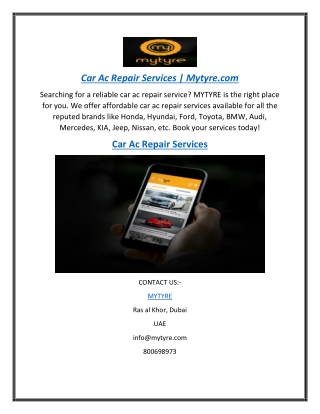 Car Ac Repair Services | Mytyre.com