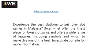 Joker Slot Game Malaysia | 3wemy.net