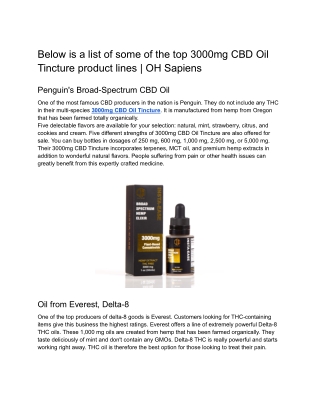 Below is a list of some of the top 3000mg CBD Oil Tincture product lines _ OH Sapiens