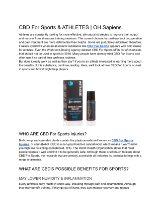 CBD For Sports & ATHLETES _ OH Sapiens