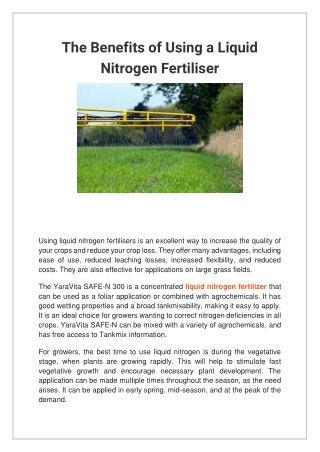 The Benefits of Using a Liquid Nitrogen Fertiliser