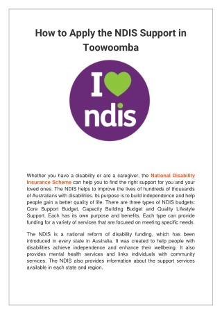How to Apply the NDIS Support in Toowoomba