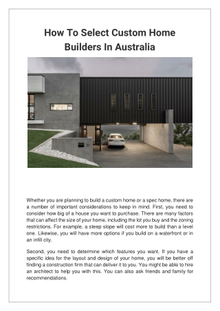 How To Select Custom Home Builders In Australia