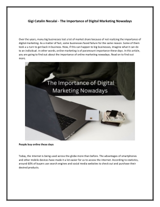 Gigi Catalin Neculai - The Importance of Digital Marketing Nowadays