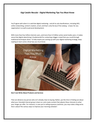 Gigi Catalin Neculai - Digital Marketing Tips You Must Know