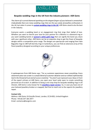 Bespoke wedding rings in the UK from the industry pioneers - ASR Gems