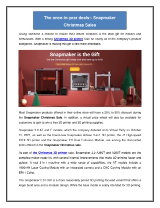 The once-in-year deals:- Snapmaker Christmas Sales