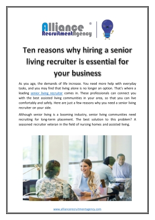 Hire the best senior living recruiters for your requirements.