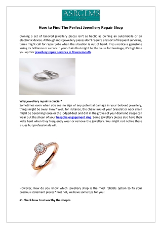 How to Find The Perfect Jewellery Repair Shop