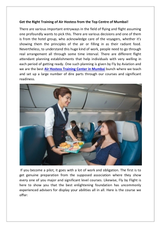 Get the Right Training of Air Hostess from the Top Centre of Mumbai