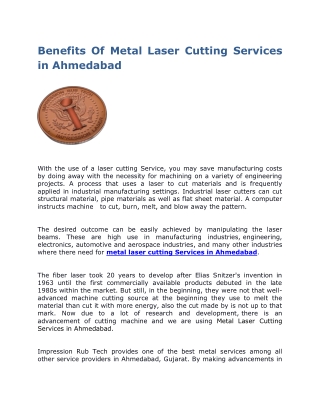 Benefits Of Metal Laser Cutting Services in Ahmedabad