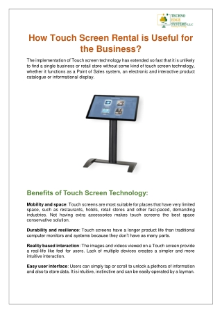 How Touch Screen Rental is Useful for the Business